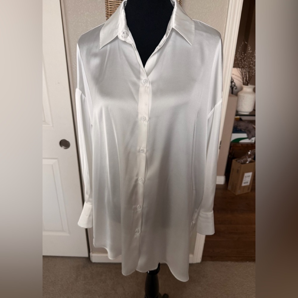 Zara Ivory Satin Button-Front Blouse